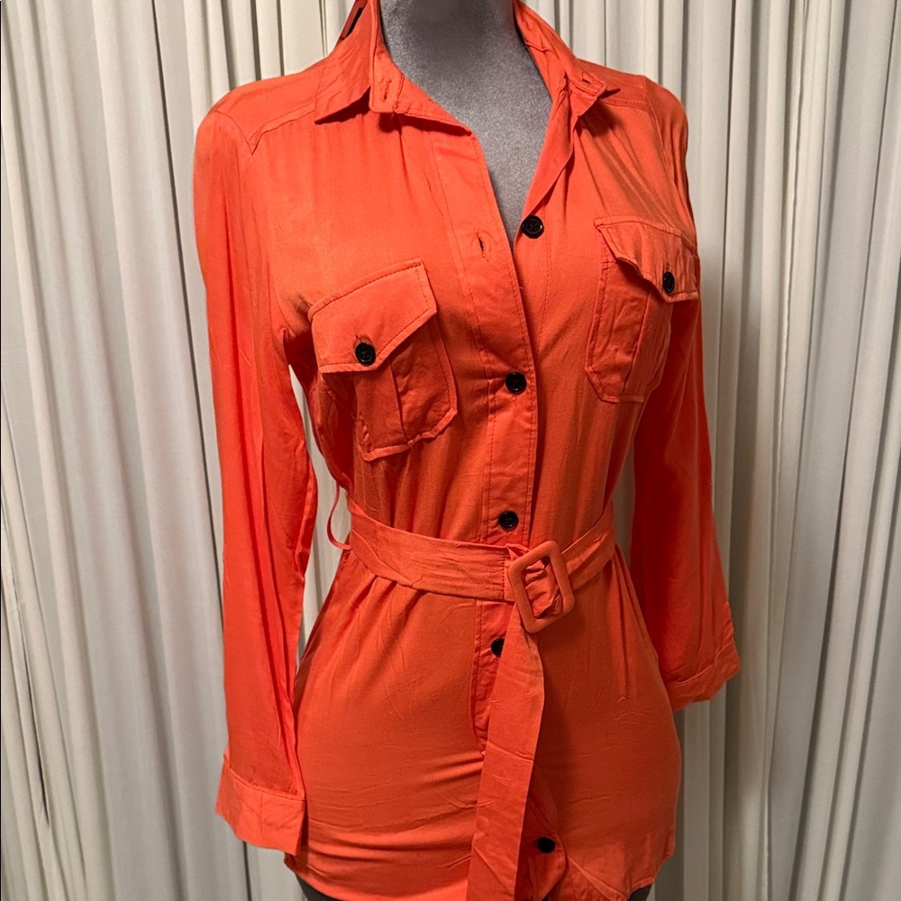 Orange Button-Up Shirt Dress